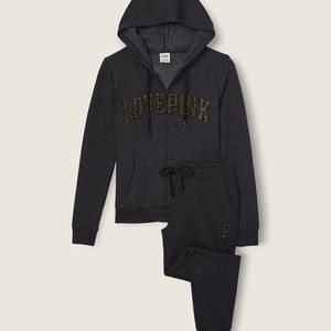 PINK Sz Large FULL ZIP + SKINNY JOGGER SET